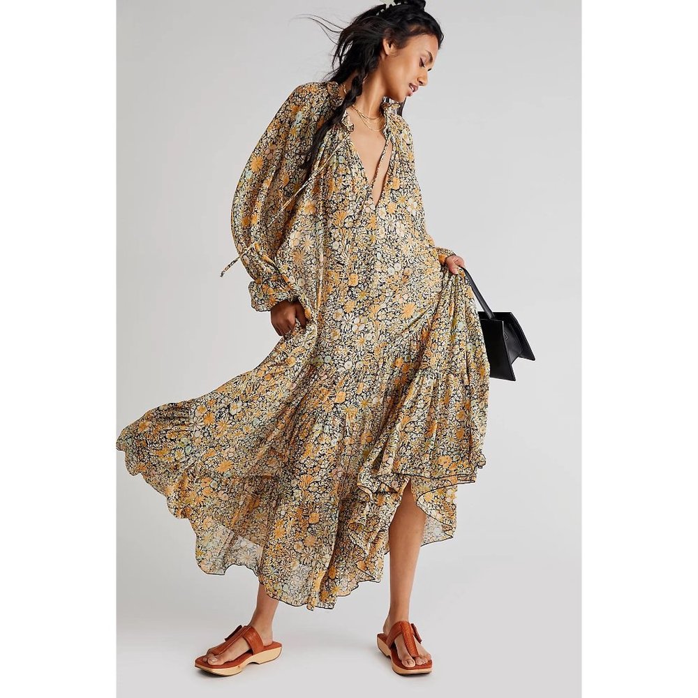 Free People Feeling Groovy Maxi Dress (XS) in Black Combo